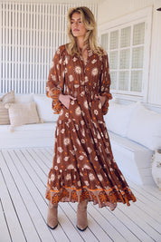 Maxikleid Damen mit Bindeband und Allovermuster - Blossom Hair & Fashion