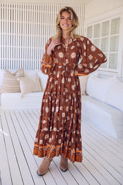 Maxikleid Damen mit Bindeband und Allovermuster - Blossom Hair & Fashion