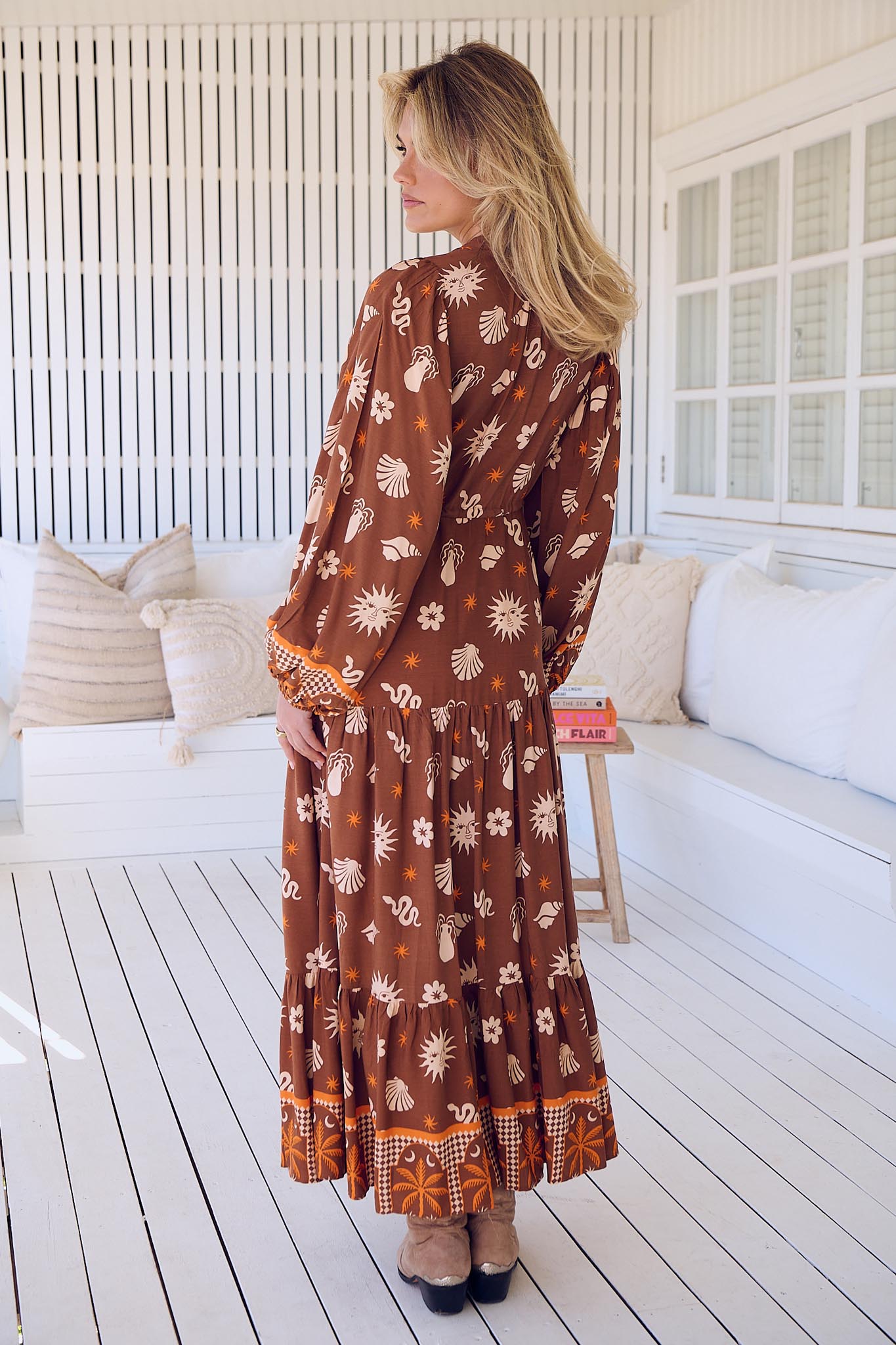 Maxikleid Damen mit Bindeband und Allovermuster - Blossom Hair & Fashion