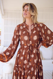 Maxikleid Damen mit Bindeband und Allovermuster - Blossom Hair & Fashion