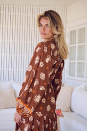 Maxikleid Damen mit Bindeband und Allovermuster - Blossom Hair & Fashion