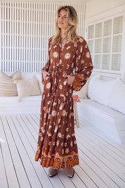 Maxikleid Damen mit Bindeband und Allovermuster - Blossom Hair & Fashion