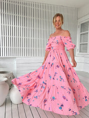 Maxikleid in Pink mit floraler Note - Blossom Hair & Fashion