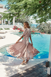 Maxikleid Liberty mit Muster und V - Ausschnitt - Blossom Hair & Fashion