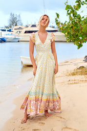 Maxikleid Maisha mit Blumenmuster und V - Ausschnitt - Blossom Hair & Fashion