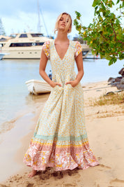 Maxikleid Maisha mit Blumenmuster und V - Ausschnitt - Blossom Hair & Fashion