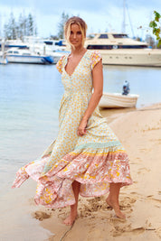 Maxikleid Maisha mit Blumenmuster und V - Ausschnitt - Blossom Hair & Fashion