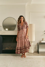 Maxikleid mit Blumenmuster und 3/4 - Ärmeln - Blossom Hair & Fashion