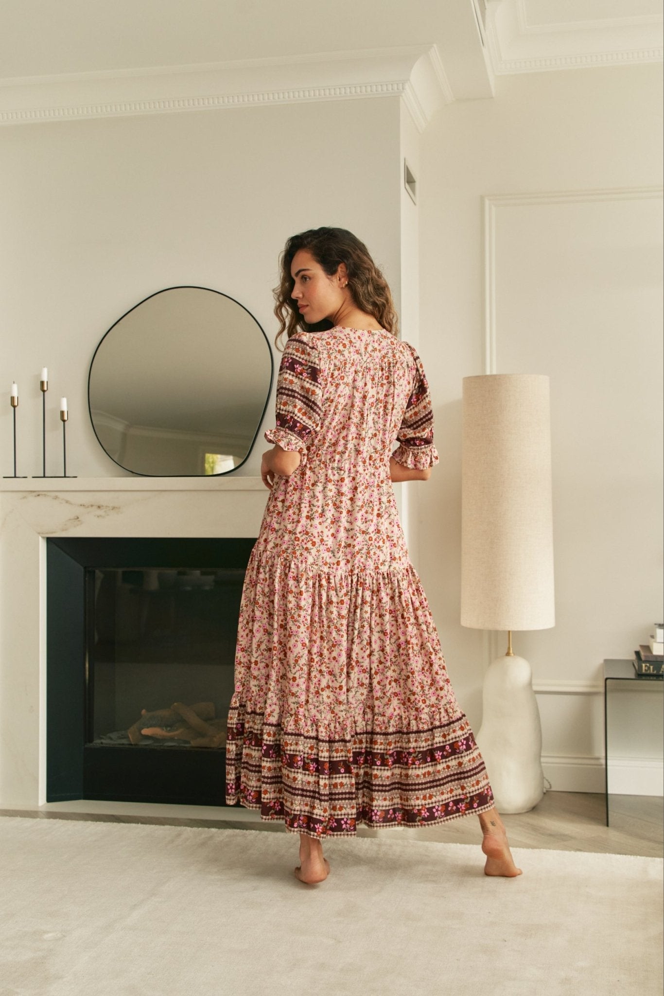 Maxikleid mit Blumenmuster und 3/4 - Ärmeln - Blossom Hair & Fashion