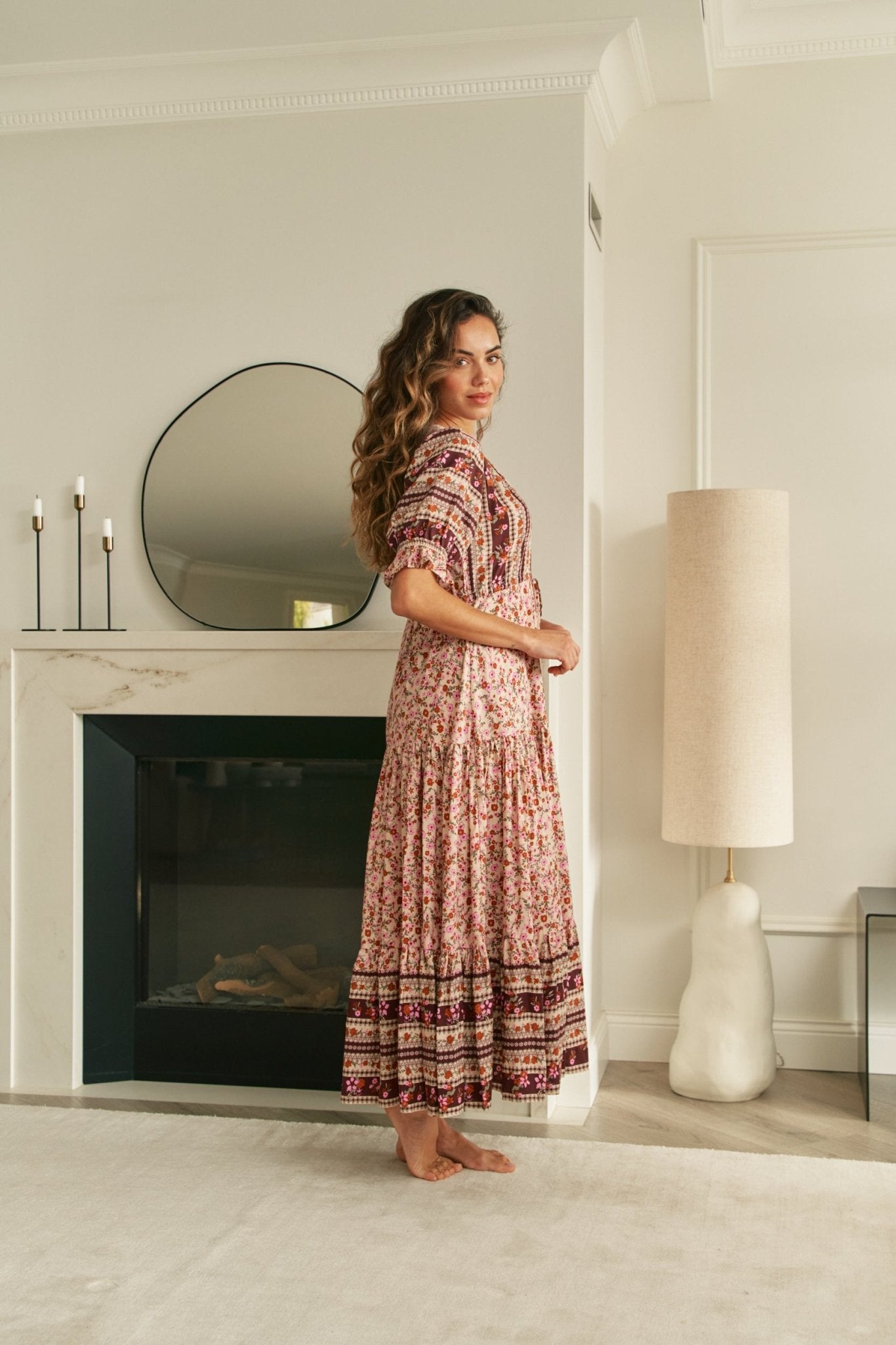 Maxikleid mit Blumenmuster und 3/4 - Ärmeln - Blossom Hair & Fashion