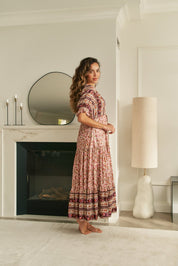 Maxikleid mit Blumenmuster und 3/4 - Ärmeln - Blossom Hair & Fashion