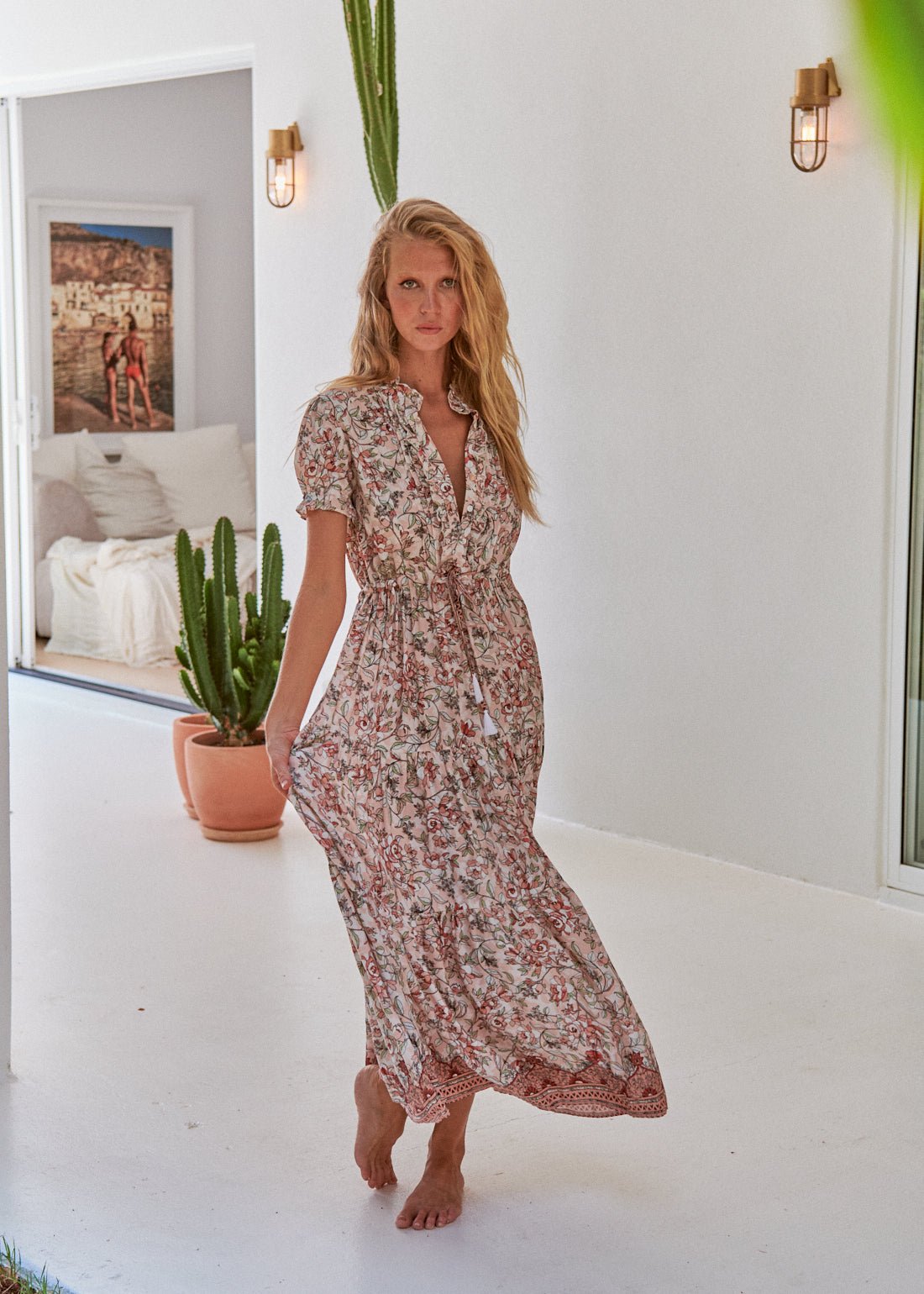 Maxikleid mit Blumenmuster und V - Ausschnitt - Blossom Hair & Fashion