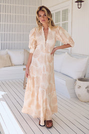 Maxikleid mit Muschel - Print aus 100% Viskose - Blossom Hair & Fashion