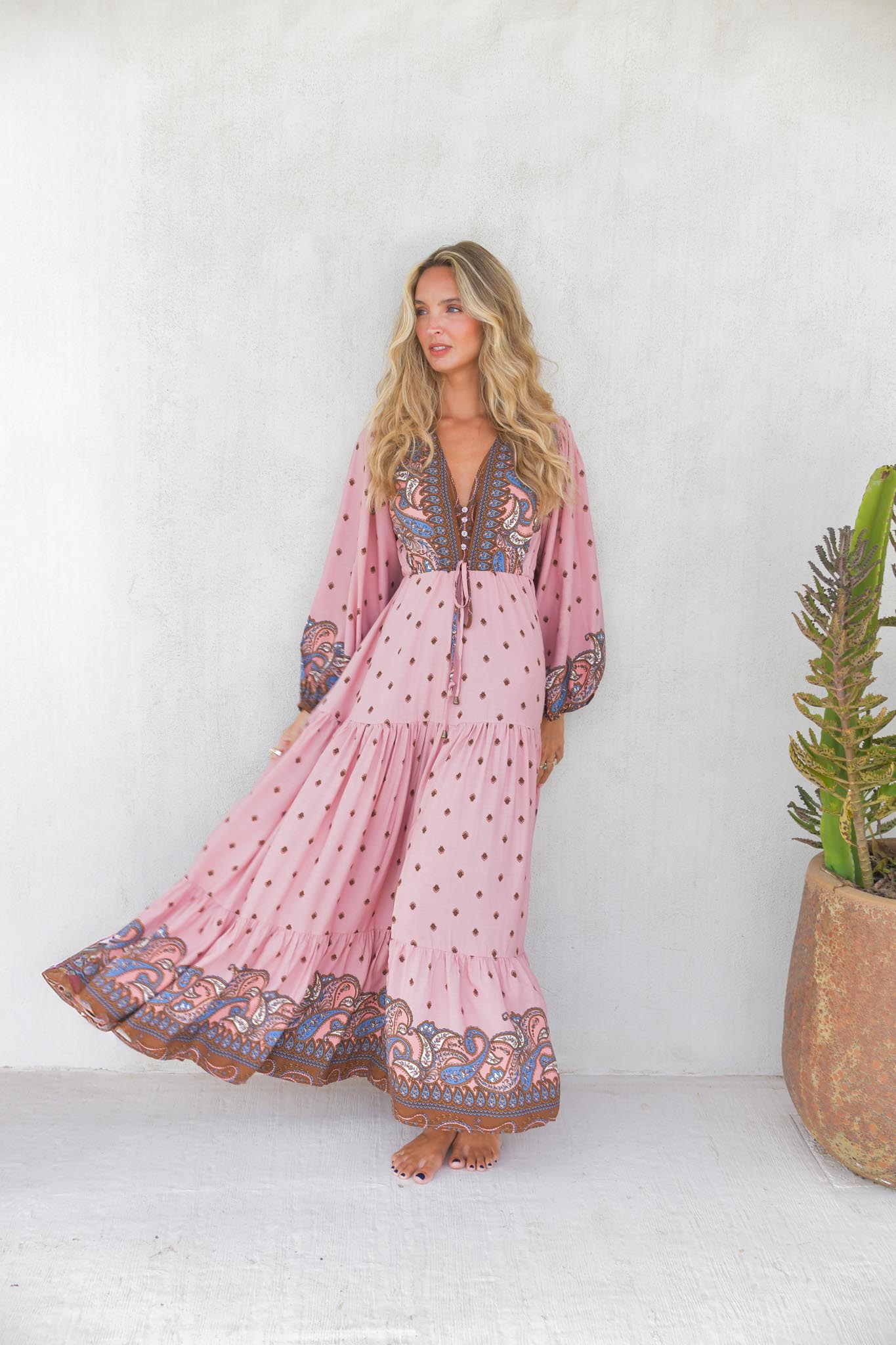 Maxikleid mit Paisley Muster in Rosa - Blossom Hair & Fashion