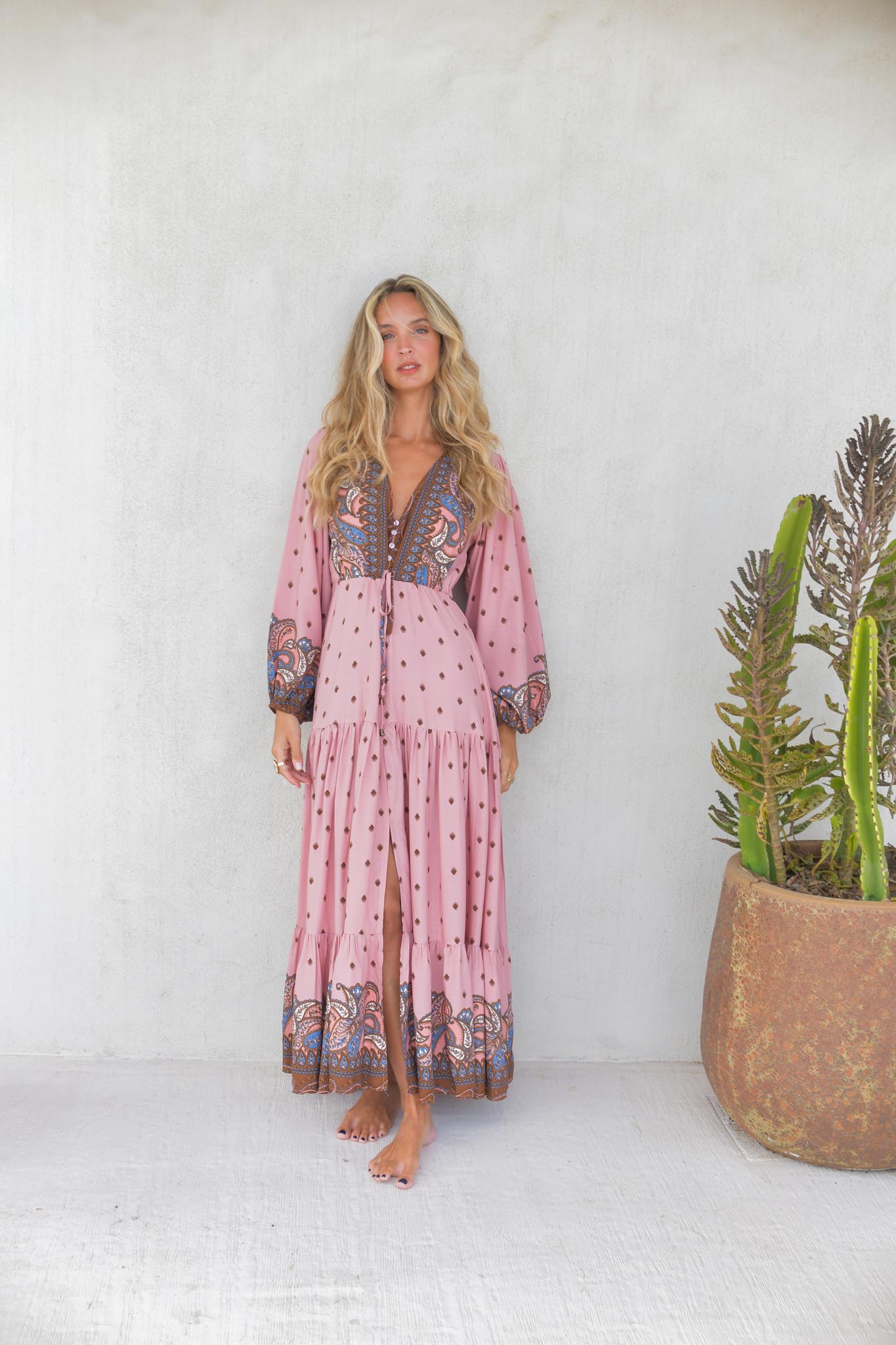 Maxikleid mit Paisley Muster in Rosa - Blossom Hair & Fashion