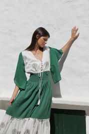 Maxikleid mit Palmenprint und Bindedetail - Blossom Hair & Fashion