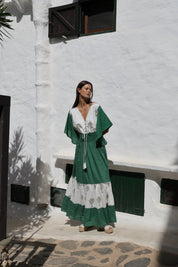 Maxikleid mit Palmenprint und Bindedetail - Blossom Hair & Fashion