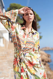 Maxikleid mit tropischem Muster und Kragen - Blossom Hair & Fashion