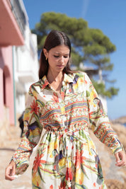 Maxikleid mit tropischem Muster und Kragen - Blossom Hair & Fashion