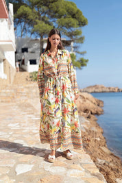 Maxikleid mit tropischem Muster und Kragen - Blossom Hair & Fashion