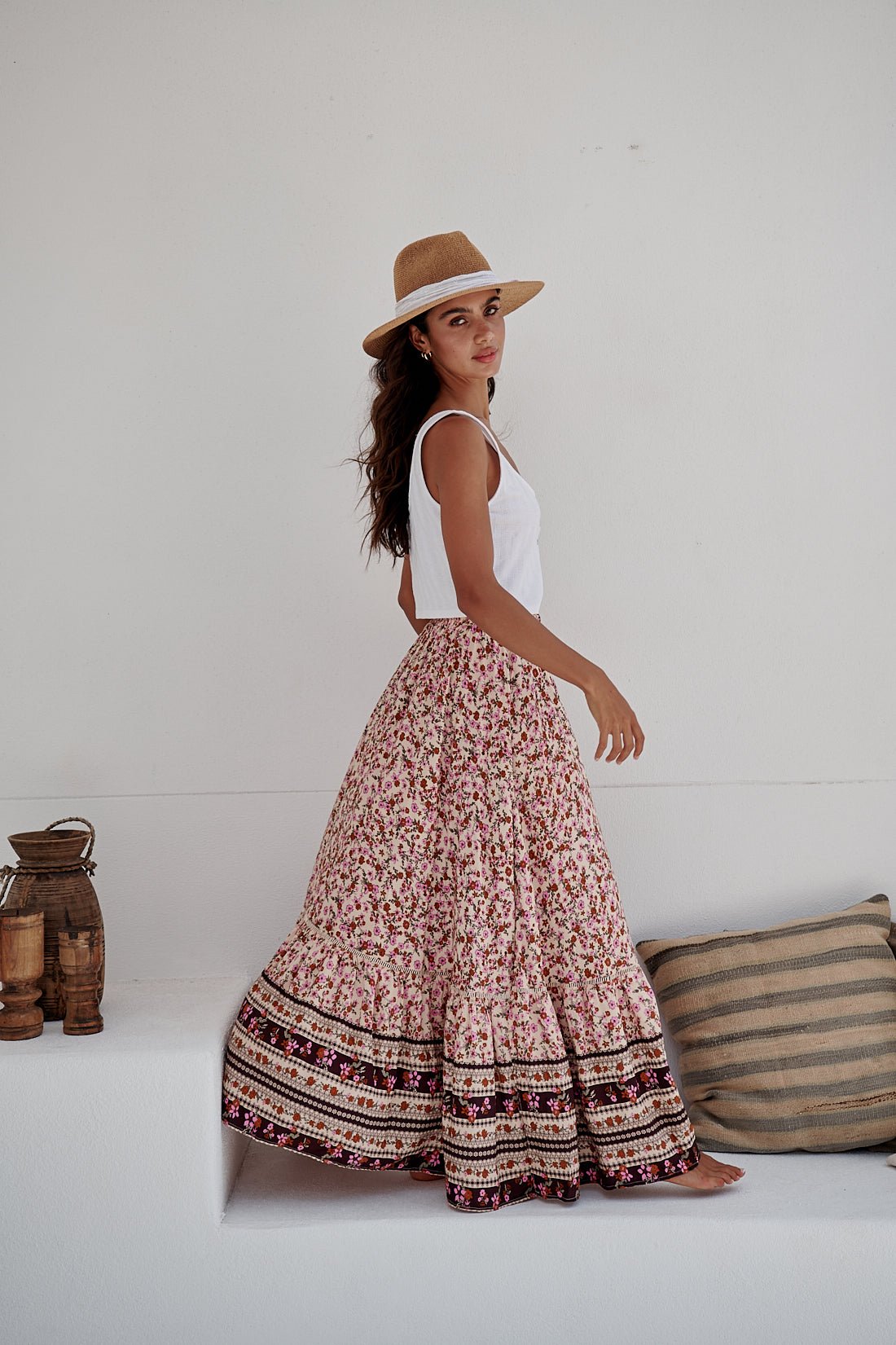 Maxirock mit Blumenmuster und Boho - Bordüre - Blossom Hair & Fashion