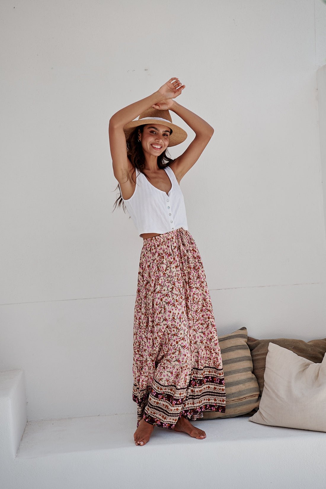 Maxirock mit Blumenmuster und Boho - Bordüre - Blossom Hair & Fashion