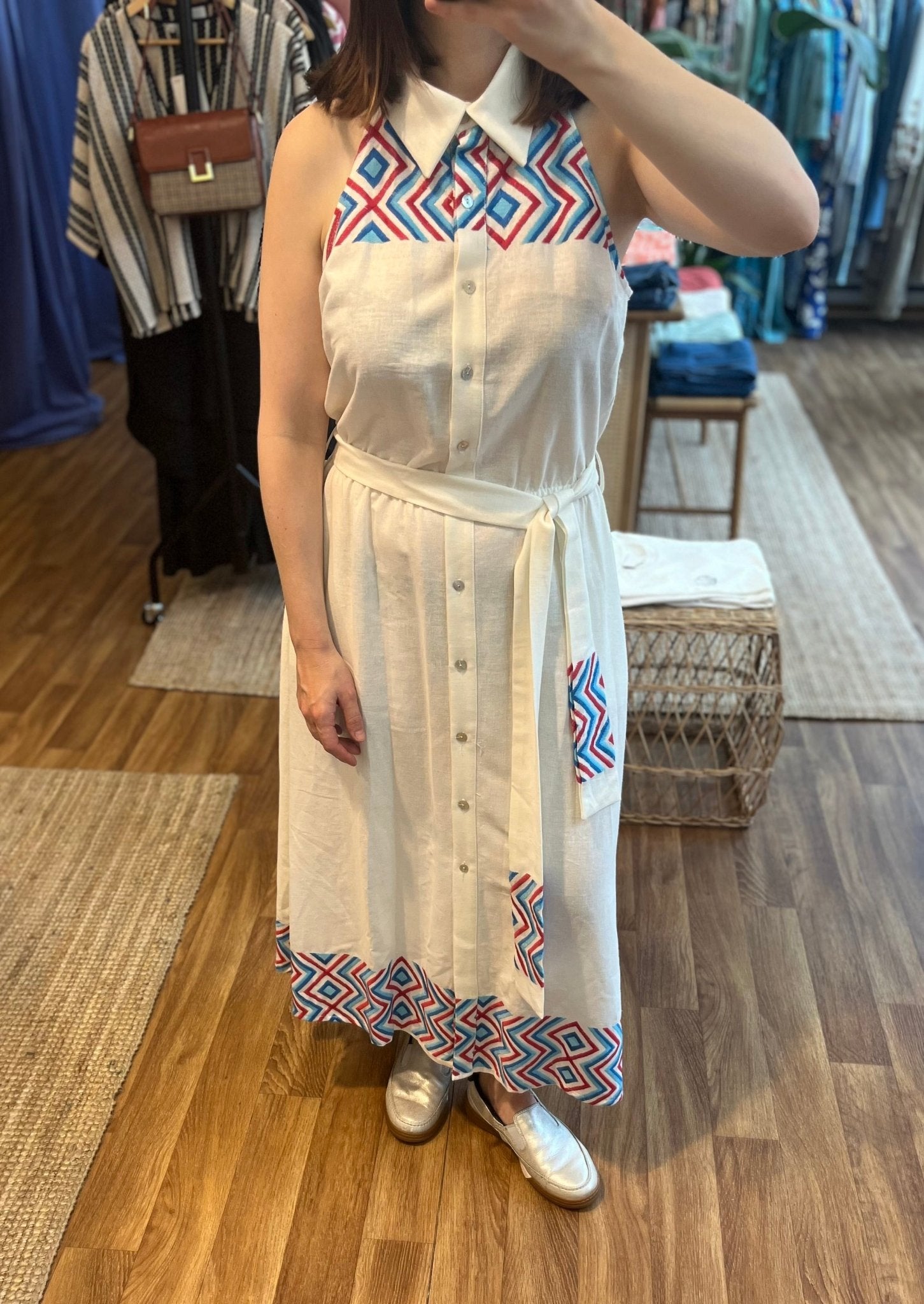 Midi Kleid ärmellos mit Ethno - Muster - Blossom Hair & Fashion