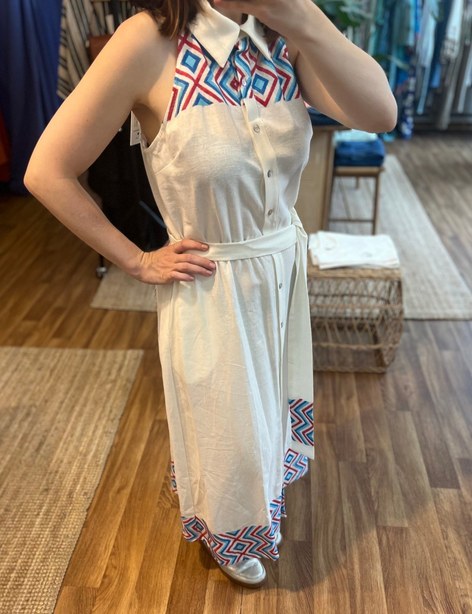 Midi Kleid ärmellos mit Ethno - Muster - Blossom Hair & Fashion