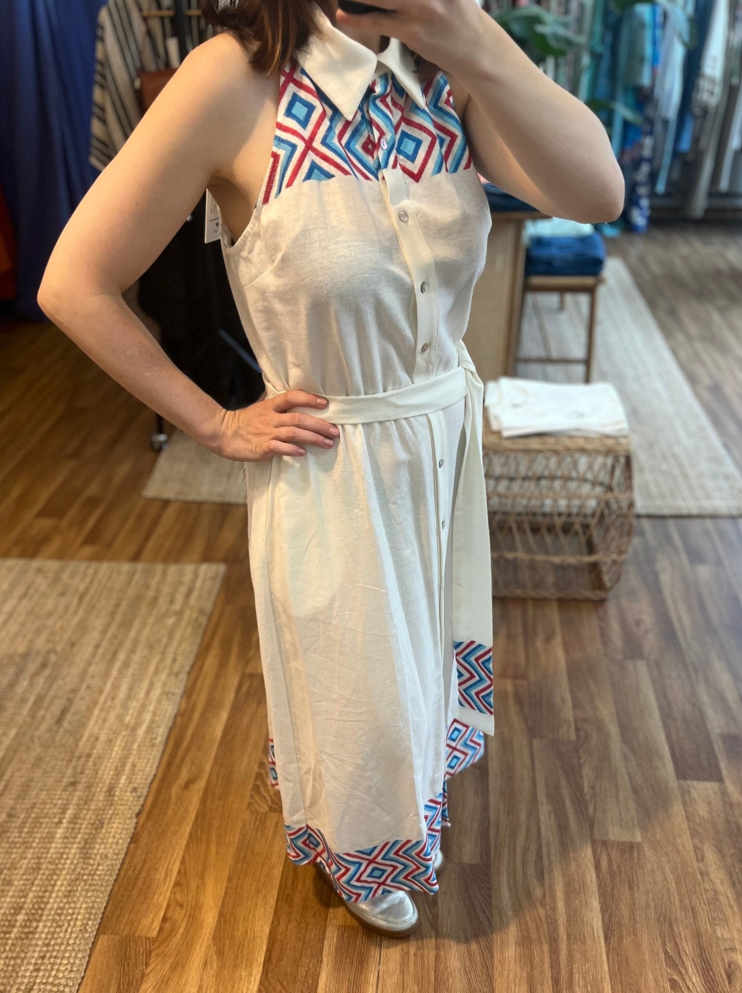 Midi Kleid ärmellos mit Ethno - Muster - Blossom Hair & Fashion