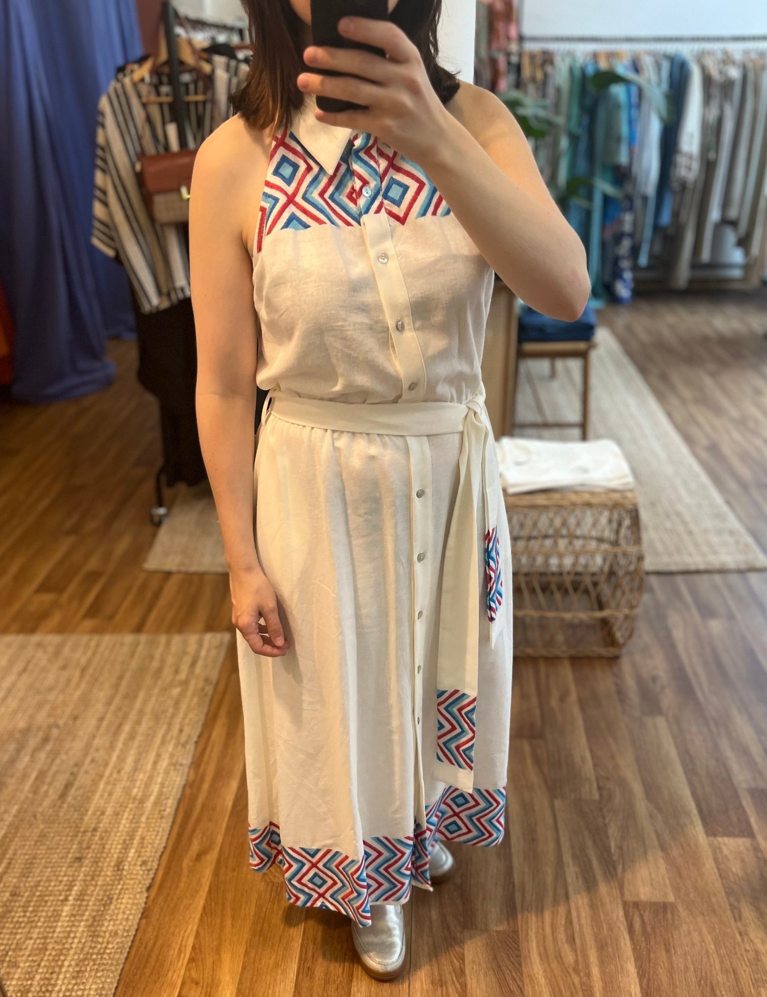 Midi Kleid ärmellos mit Ethno - Muster - Blossom Hair & Fashion