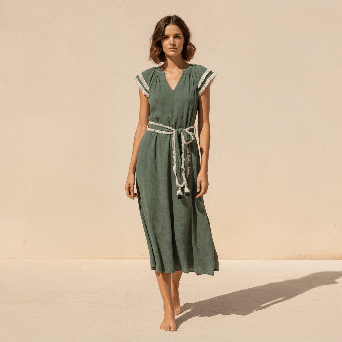 Midi Kleid mit Bindegürtel in Schwarz oder Grün - Blossom Hair & Fashion