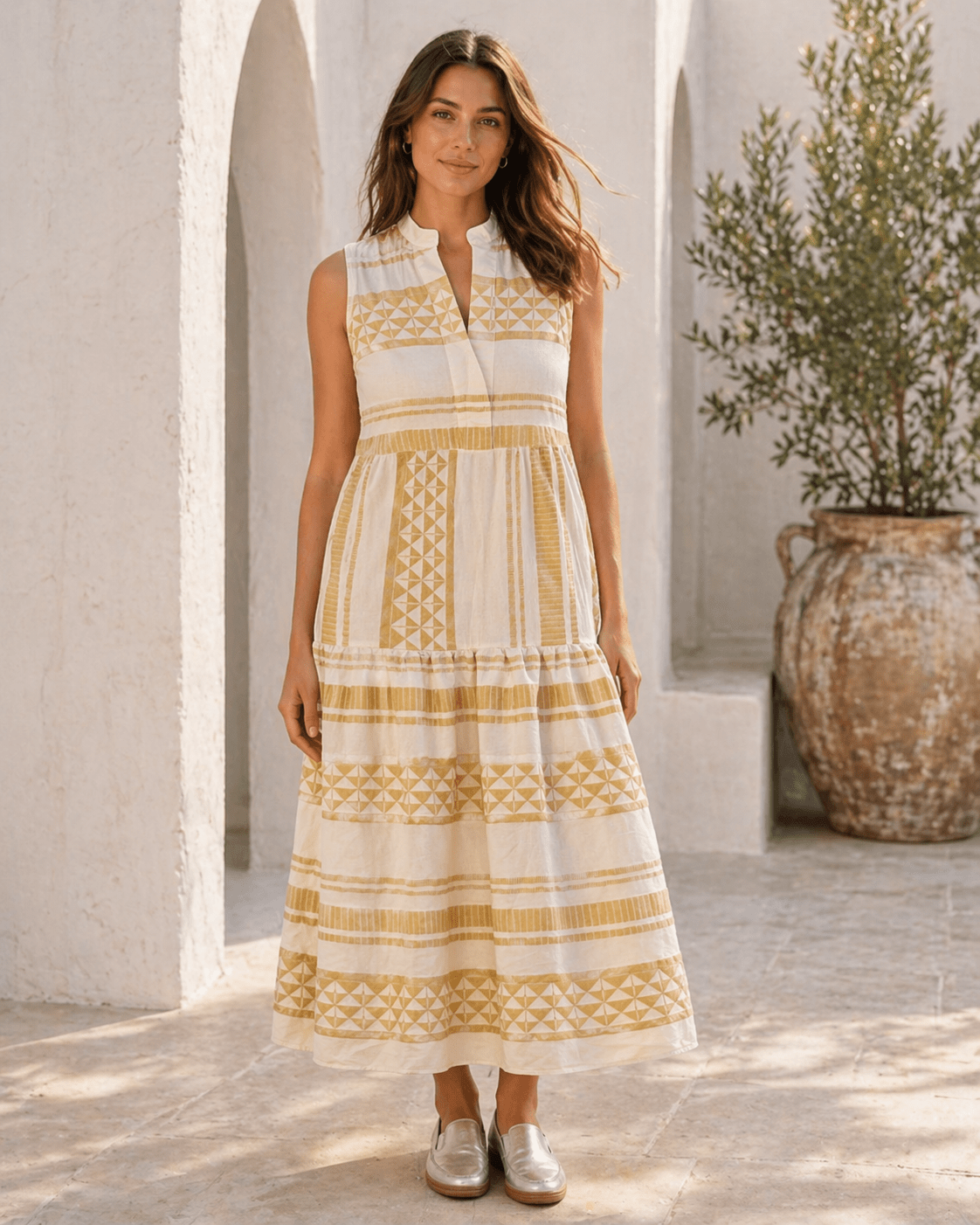 Midikleid mit Muster und Stehkragen - Blossom Hair & Fashion