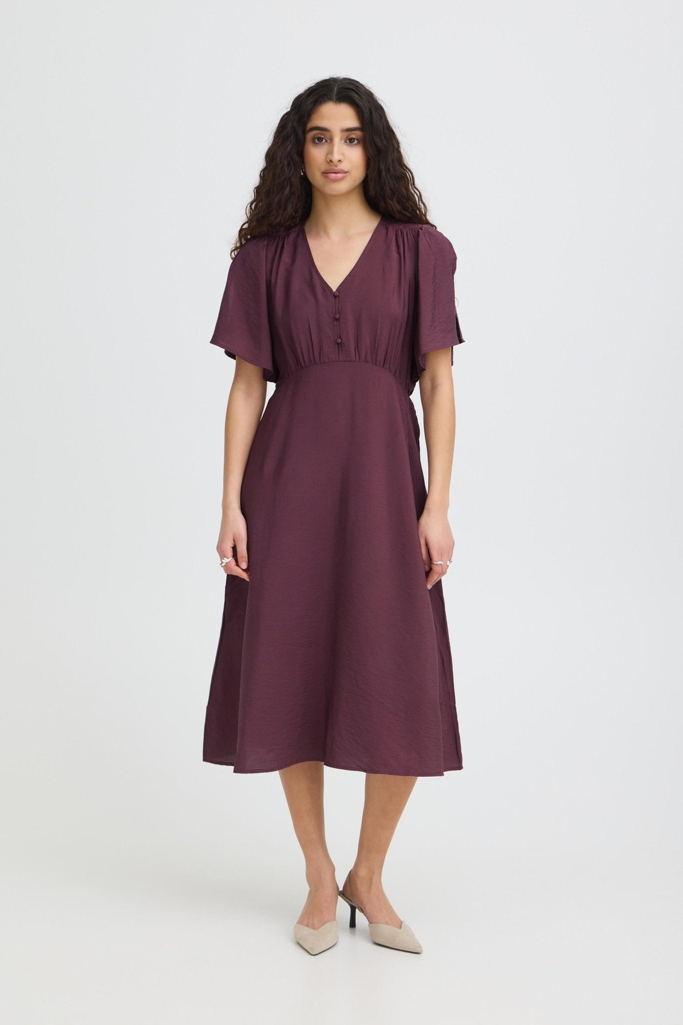 Midikleid mit V-Ausschnitt in Bordeaux - Blossom Hair & Fashion