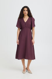 Midikleid mit V-Ausschnitt in Bordeaux - Blossom Hair & Fashion
