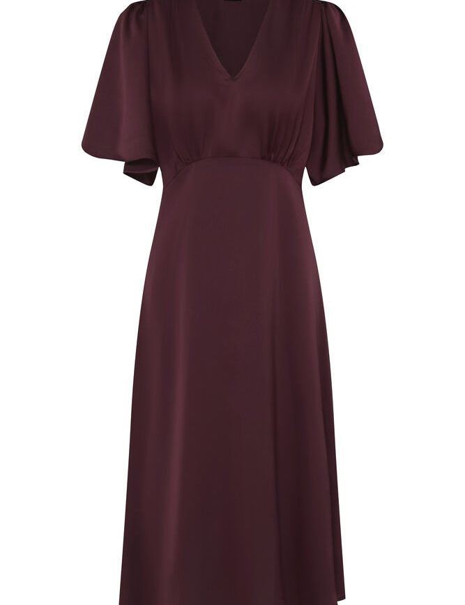 Midikleid mit V Ausschnitt in Bordeaux - Blossom Hair & Fashion