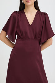 Midikleid mit V Ausschnitt in Bordeaux - Blossom Hair & Fashion