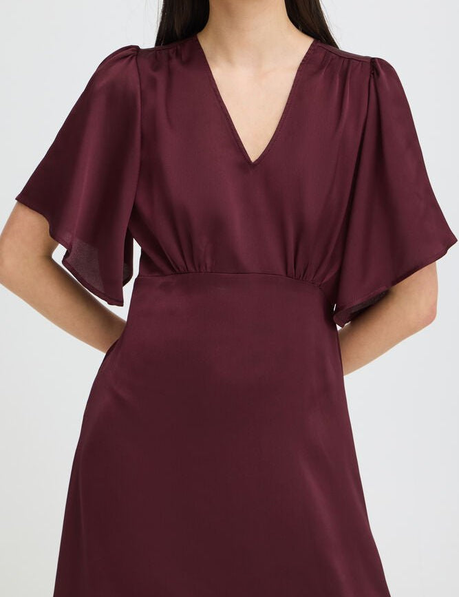 Midikleid mit V Ausschnitt in Bordeaux - Blossom Hair & Fashion
