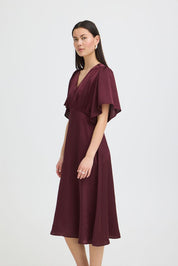 Midikleid mit V Ausschnitt in Bordeaux - Blossom Hair & Fashion