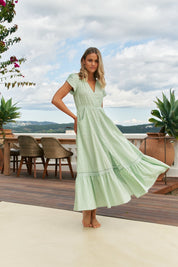 Midikleid mit V - Ausschnitt in zartem Mintgrün - Blossom Hair & Fashion