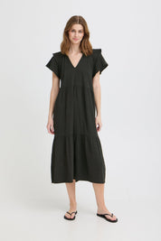 Midikleid mit V - Ausschnitt und Stufenrock - Blossom Hair & Fashion