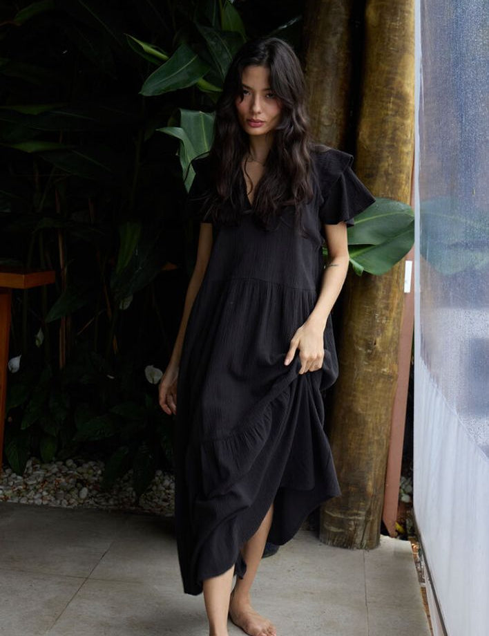 Midikleid mit V - Ausschnitt und Stufenrock - Blossom Hair & Fashion