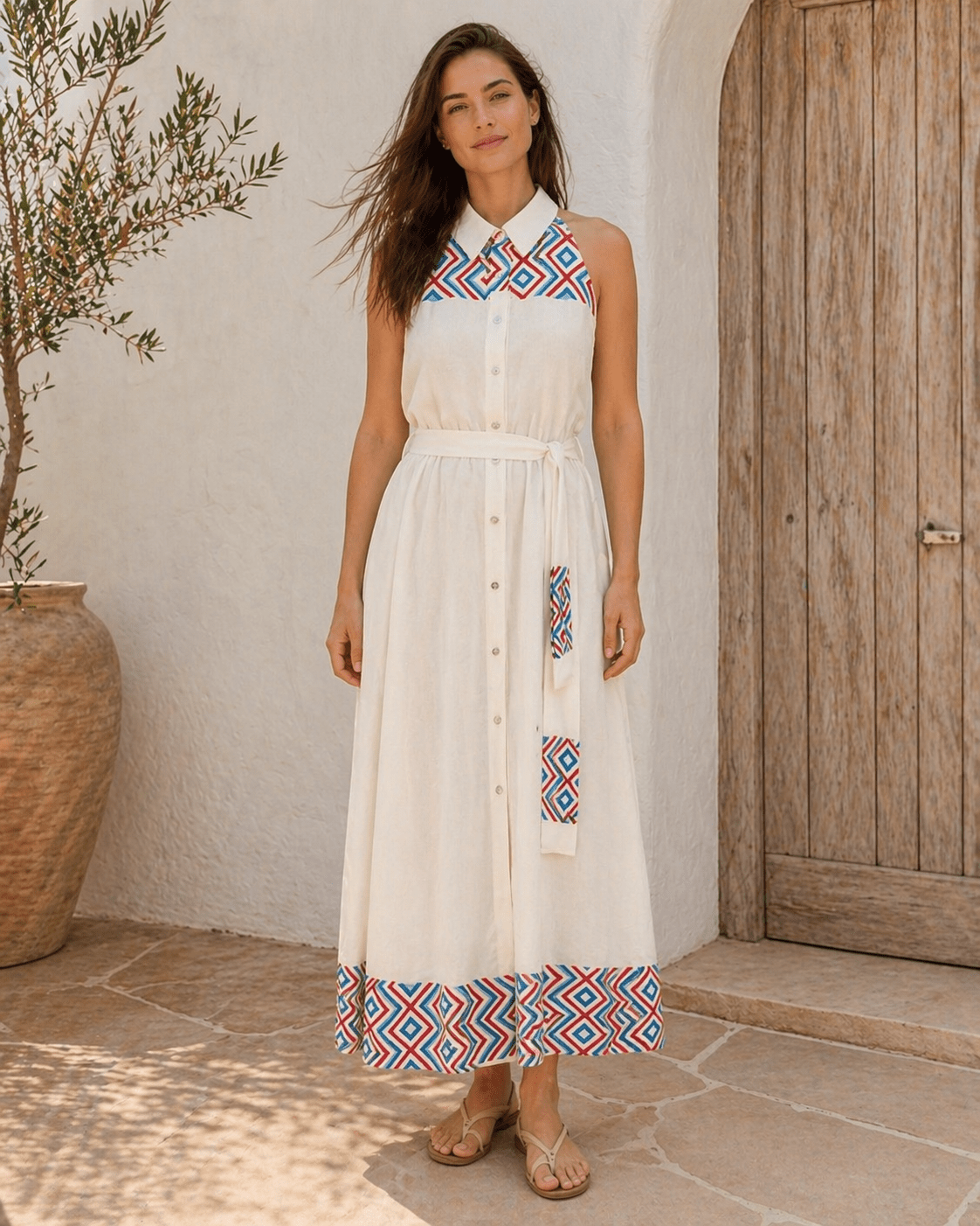 Midikleid Weiß mit Ethno Muster - Blossom Hair & Fashion