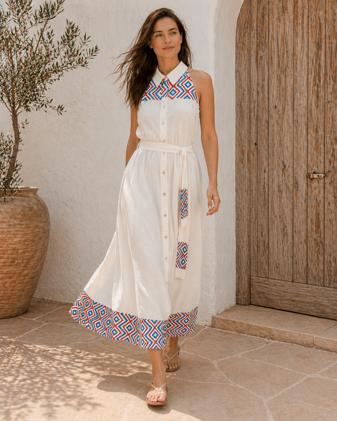 Midikleid Weiß mit Ethno Muster - Blossom Hair & Fashion