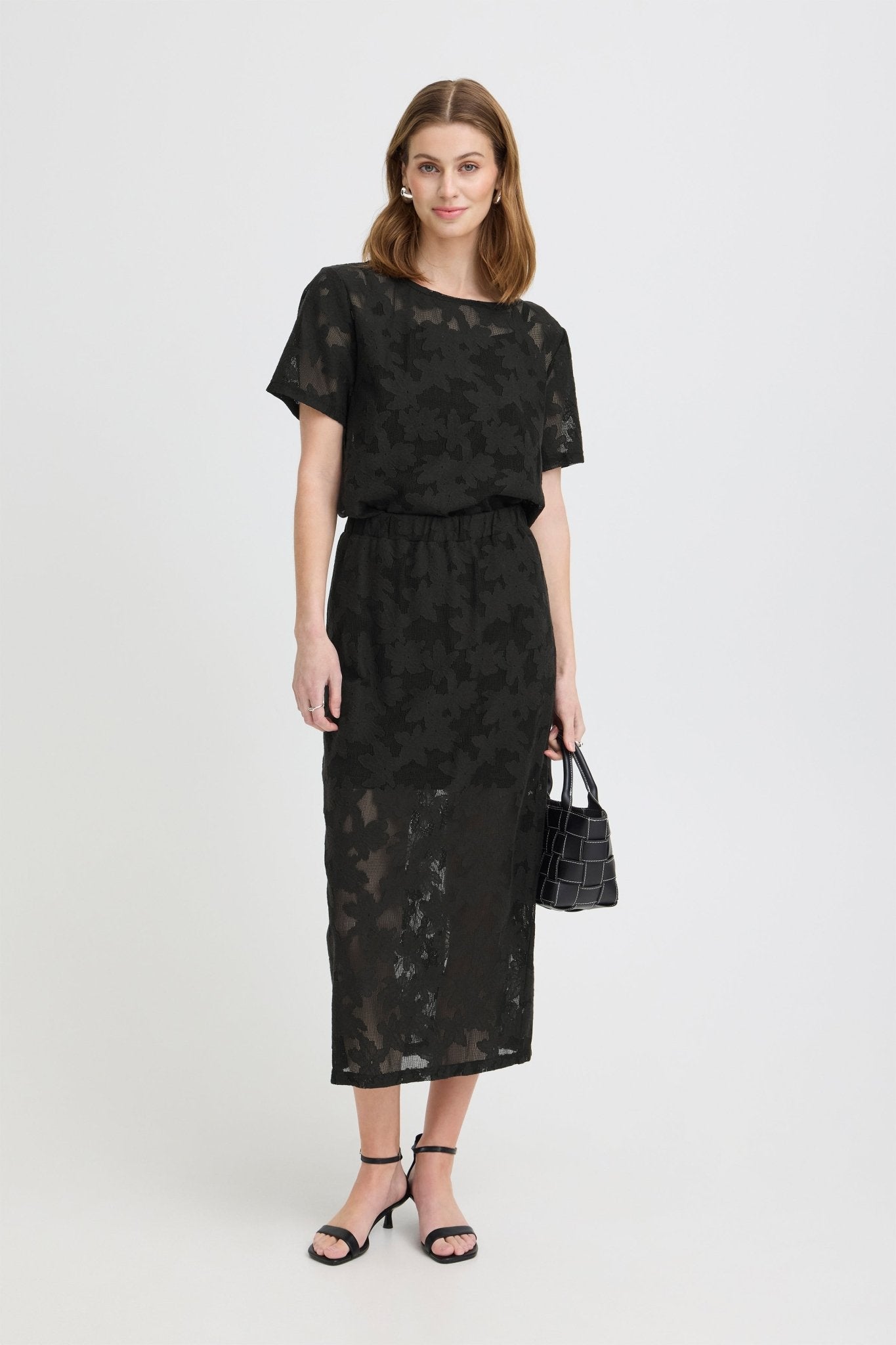 Midirock mit Blumenmuster in Schwarz oder Creme - Blossom Hair & Fashion