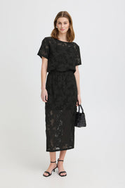 Midirock mit Blumenmuster in Schwarz oder Creme - Blossom Hair & Fashion