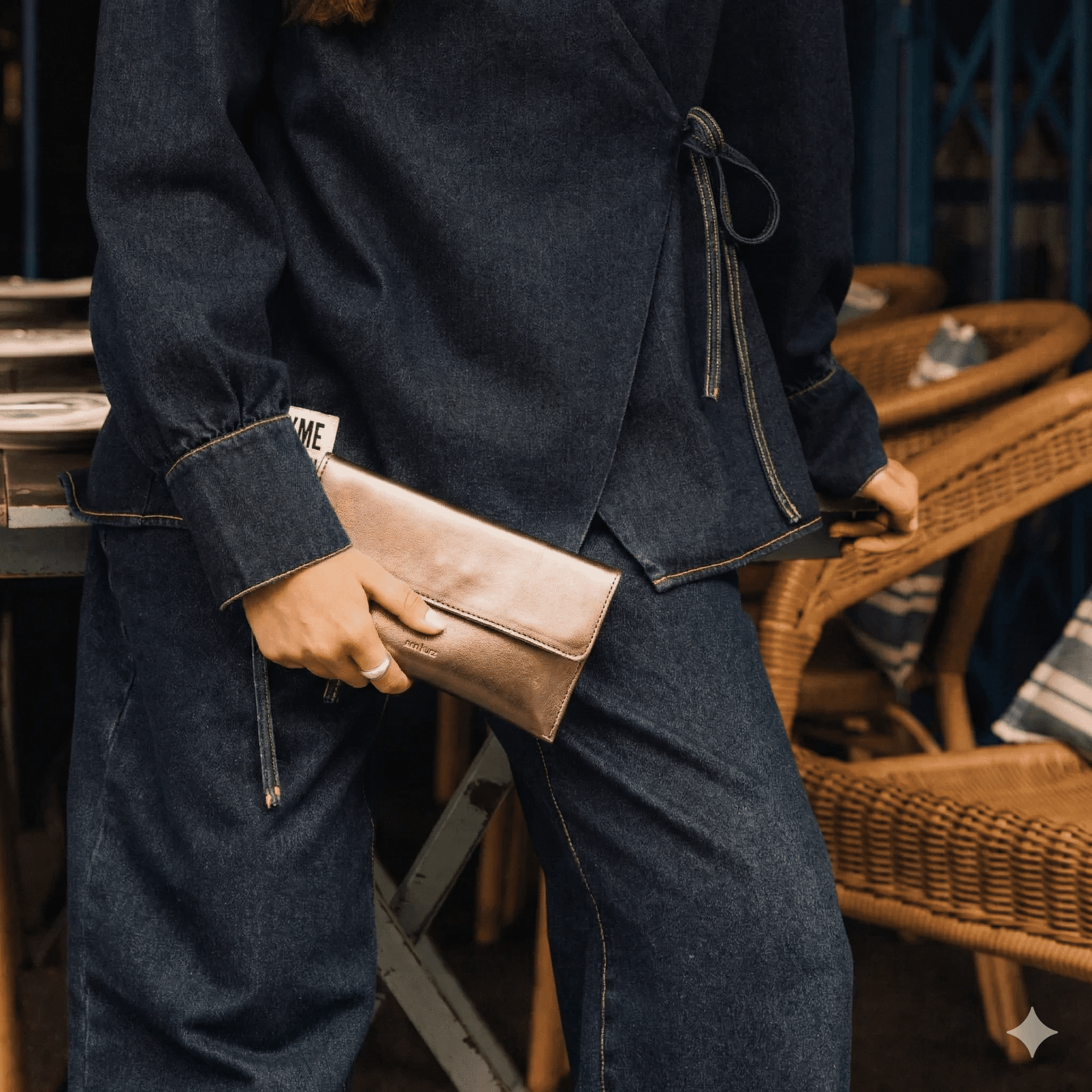 Mini Leder Clutch in Bronze mit Klappe - Blossom Hair & Fashion