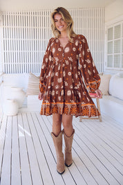 Minikleid Damen mit V - Ausschnitt und Allovermuster - Blossom Hair & Fashion