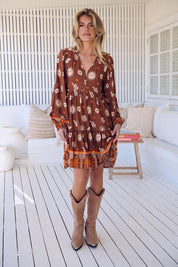 Minikleid Damen mit V - Ausschnitt und Allovermuster - Blossom Hair & Fashion