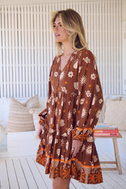 Minikleid Damen mit V - Ausschnitt und Allovermuster - Blossom Hair & Fashion