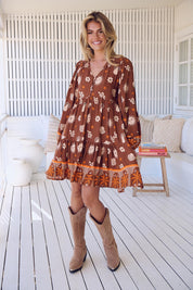 Minikleid Damen mit V - Ausschnitt und Allovermuster - Blossom Hair & Fashion